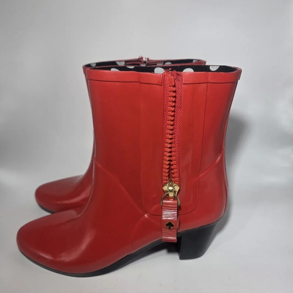 Kate Spade Penny Ankle Rubber Rain Boots, Size 5  Red Color New